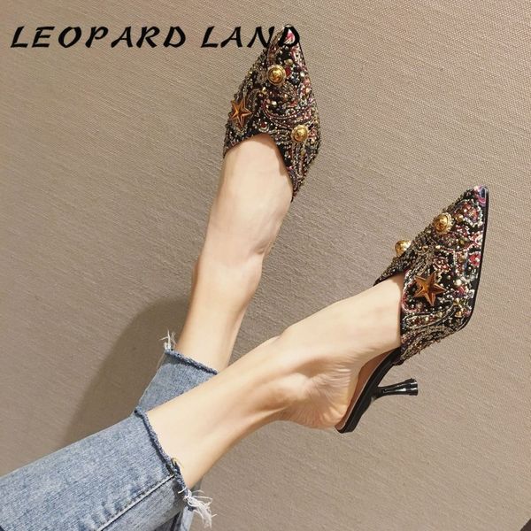 leopard land 7cm summer fashion pointed high-heeled women's shoes embroidered retro casual rhinestone rivet female slippers tws, Black
leopard land 7cm summer fashion pointed high-heeled women's shoes embroidered retro casual rhinestone rivet female slippers tws, Black