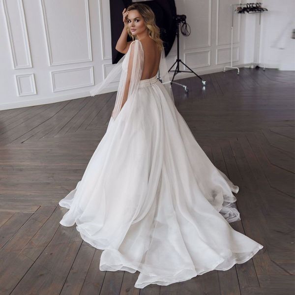 2021 style backless wedding dresses ribbon straps sleeves v neck chic bridal gowns a line floor length vestidos de noiva, White
2021 style backless wedding dresses ribbon straps sleeves v neck chic bridal gowns a line floor length vestidos de noiva, White