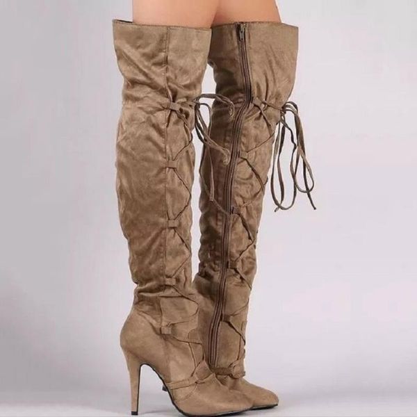 thigh high boots female winter boots winter pointed toe pleated flock thin heel cross lace flock booties large size lady wellies, Black
thigh high boots female winter boots winter pointed toe pleated flock thin heel cross lace flock booties large size lady wellies, Black