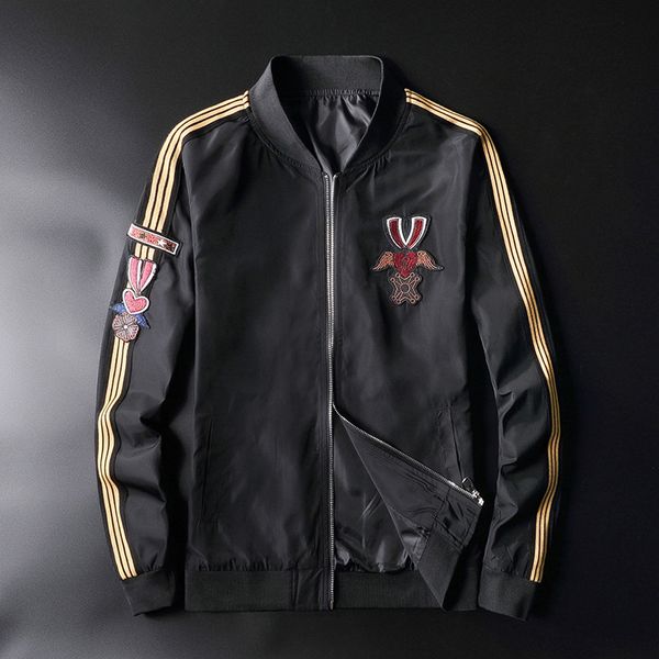 new kiryaquy men luxury rib sleeve embroidered lover striped couple baseball coats & jackets abstract coat motor #n139, Black;brown
new kiryaquy men luxury rib sleeve embroidered lover striped couple baseball coats & jackets abstract coat motor #n139, Black;brown