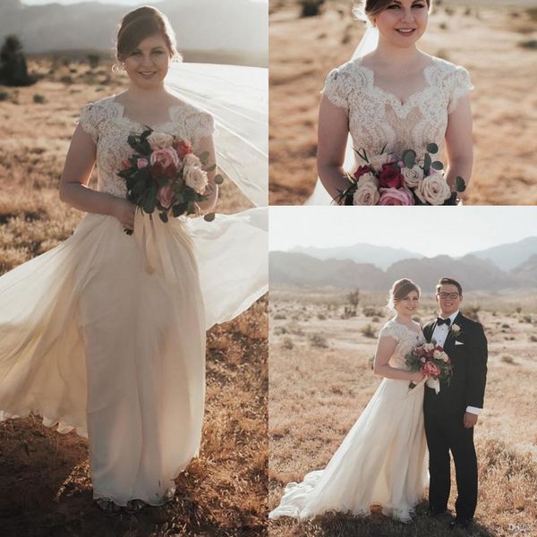 elegant country style lace wedding dresses chiffon applique illusion bodice cap sleeve floor length wedding bridal gowns vestido de noiva, White
elegant country style lace wedding dresses chiffon applique illusion bodice cap sleeve floor length wedding bridal gowns vestido de noiva, White