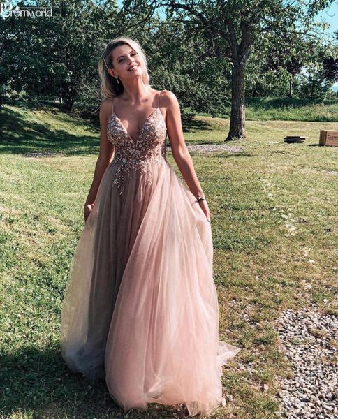 charming pink evening dress 2019 a-line tulle v-neck spaghetti straps beaded long formal party evening gown prom dresses, White;black
charming pink evening dress 2019 a-line tulle v-neck spaghetti straps beaded long formal party evening gown prom dresses, White;black