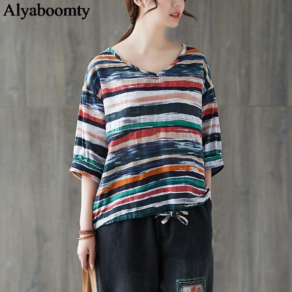 women's blouses & shirts plus size summer women casual contrast color v neck striped oversized female tee half sleeve vintage cotton li, White
women's blouses & shirts plus size summer women casual contrast color v neck striped oversized female tee half sleeve vintage cotton li, White