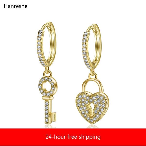 hanreshe zircon hoop earrings trendy jewelry cute crystal copper earrings creative love lock key for women wedding gift, Golden;silver
hanreshe zircon hoop earrings trendy jewelry cute crystal copper earrings creative love lock key for women wedding gift, Golden;silver
