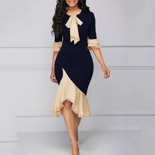 2019 summer vintage elegant office lady women dresses mermaid flare sleeve bow collar asymmetric falbala girls female dress, Black;pink
2019 summer vintage elegant office lady women dresses mermaid flare sleeve bow collar asymmetric falbala girls female dress, Black;pink