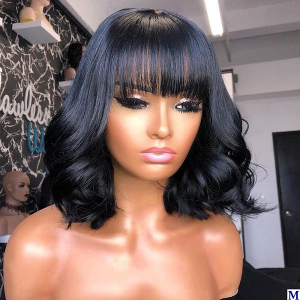 180density short bob full lace human hair wigs with bangs pre plucked loose wave 360 lace frontal fringe wigs for women, Black;brown
180density short bob full lace human hair wigs with bangs pre plucked loose wave 360 lace frontal fringe wigs for women, Black;brown