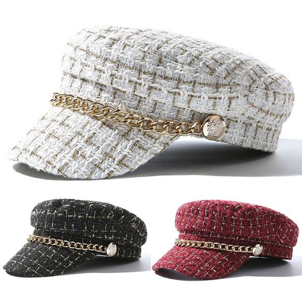 new arrivals adjustable women's buckle plaid tweed chain hats newsboy baker cap beret hat, Blue;gray
new arrivals adjustable women's buckle plaid tweed chain hats newsboy baker cap beret hat, Blue;gray