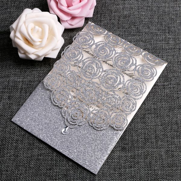 sliver glitter wedding invitation cards with rhinestone hollow rose cardstock for engagement wedding party supplies 100pcs/lot
sliver glitter wedding invitation cards with rhinestone hollow rose cardstock for engagement wedding party supplies 100pcs/lot