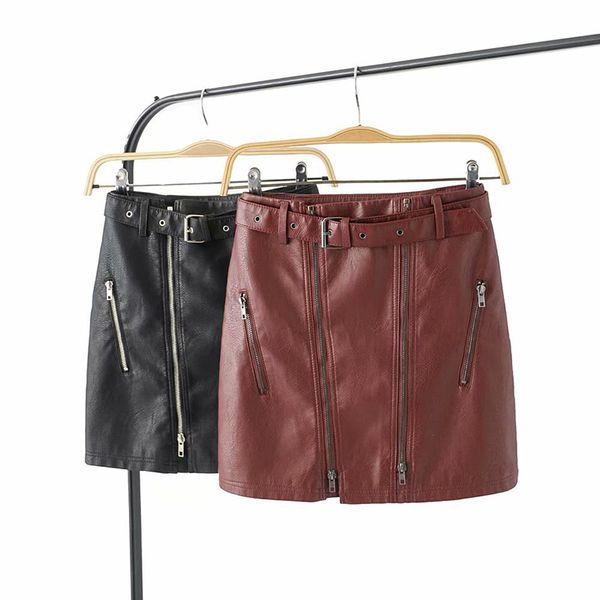 high waist with belt faux leather skirt women pu leather solid mini skirts streetwear female front zipper short a-line skirts, Black
high waist with belt faux leather skirt women pu leather solid mini skirts streetwear female front zipper short a-line skirts, Black