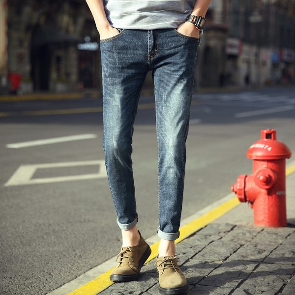 men's jeans spring and summer men's youth trend slim cotton bullets feet nine pants waist pants, Blue
men's jeans spring and summer men's youth trend slim cotton bullets feet nine pants waist pants, Blue