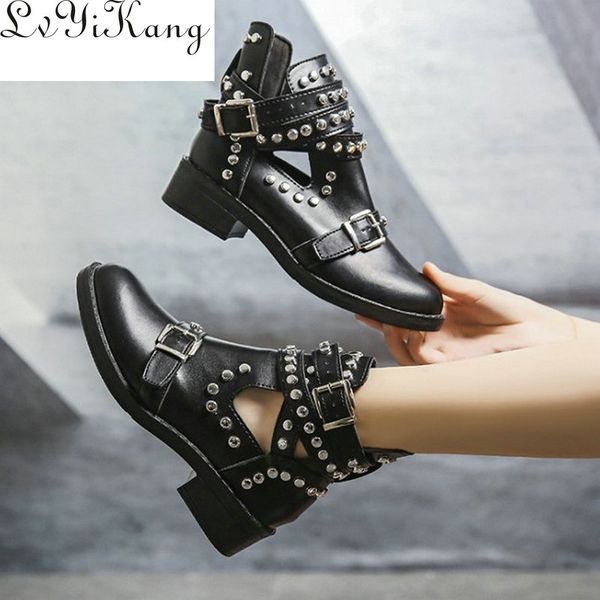 women ankle boots women's fashion rivet shoes woman leather buckle strap ladies chunky heels female punk rome footwear 2020, Black
women ankle boots women's fashion rivet shoes woman leather buckle strap ladies chunky heels female punk rome footwear 2020, Black