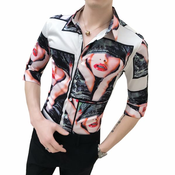 korean tuxedo shirt half sleeve 2019 summer simple slim fit casual beauty print shirt men night club singer stage costume, White;black
korean tuxedo shirt half sleeve 2019 summer simple slim fit casual beauty print shirt men night club singer stage costume, White;black