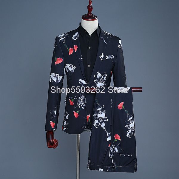 men's suits & blazers male digital printing carnation groom dress suit performance host mc nightclub shadow landlord title, White;black
men's suits & blazers male digital printing carnation groom dress suit performance host mc nightclub shadow landlord title, White;black