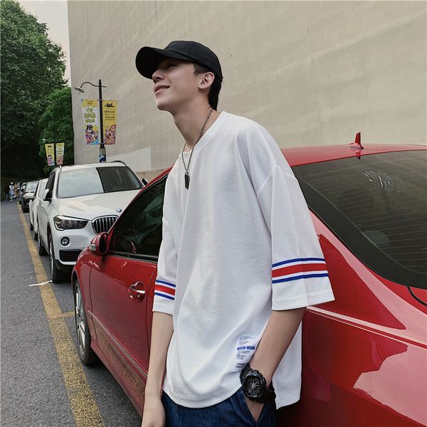 half sleeves plain striped sleeves patchwork tshirt fashion korean japanese oversizes white clothes teens men o-neck fit top, White;black
half sleeves plain striped sleeves patchwork tshirt fashion korean japanese oversizes white clothes teens men o-neck fit top, White;black