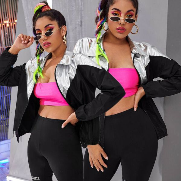 women autumn sport black silver stitching slim fit windbreaker zipper punk loose patchwork short coat jacket casual, Black;red
women autumn sport black silver stitching slim fit windbreaker zipper punk loose patchwork short coat jacket casual, Black;red