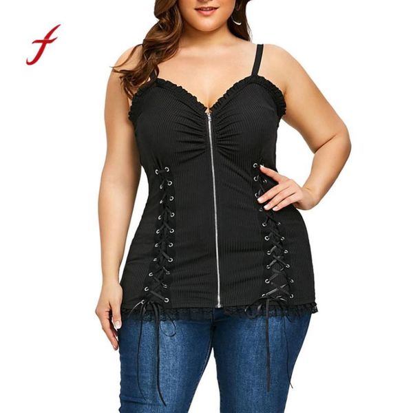 women plus size lace patchwork sling cross bandage ruffle vest t shirt zipper sleeveless tank female large camis 2018, White
women plus size lace patchwork sling cross bandage ruffle vest t shirt zipper sleeveless tank female large camis 2018, White