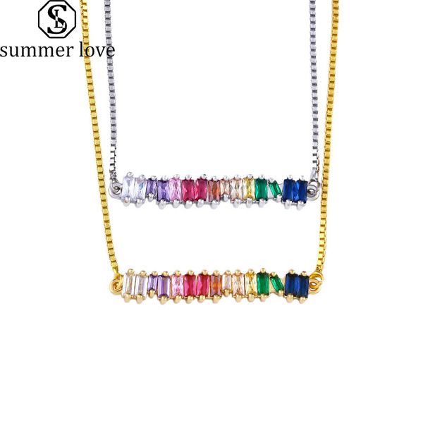 2019 new cz rainbow pendants necklace bracelet for woman multicolored zircon long chain necklace copper jewelry gift, Silver
2019 new cz rainbow pendants necklace bracelet for woman multicolored zircon long chain necklace copper jewelry gift, Silver