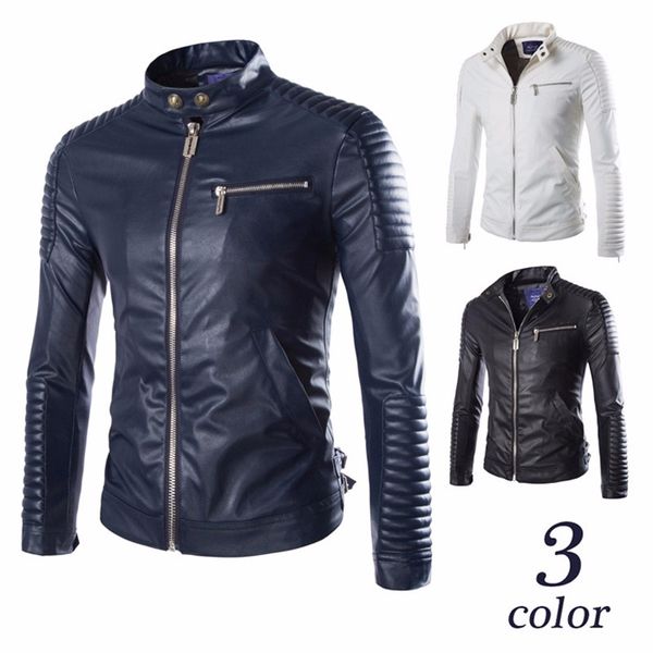 

men's fur & faux fashion men leather jacket 2021 mandarin collar pu three colors size xxl mens mwp339, Black