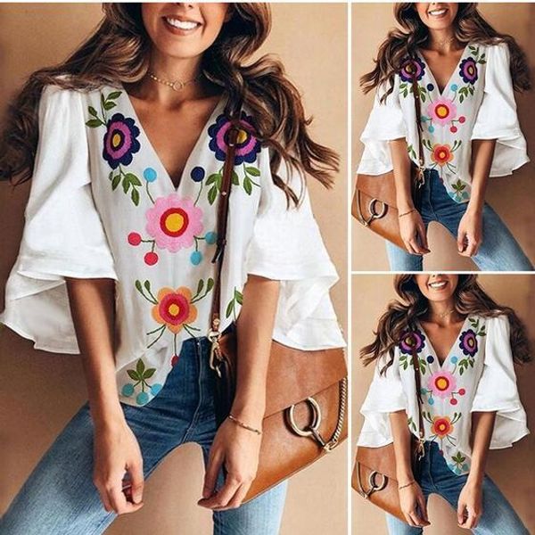 summer fashion blouses women vintage floral print shirts casual v neck flare sleeve blusas plus size xxl, White
summer fashion blouses women vintage floral print shirts casual v neck flare sleeve blusas plus size xxl, White