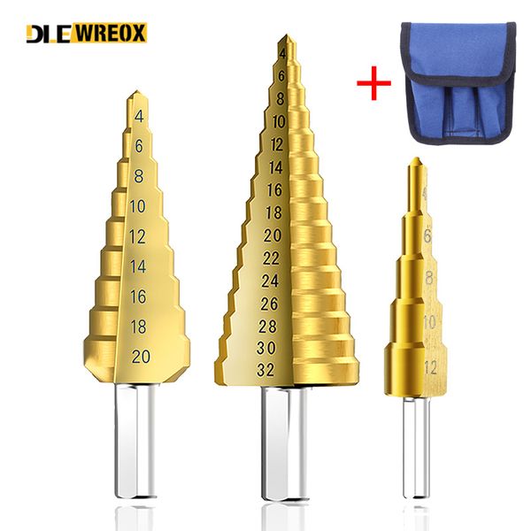 1/3pcs step drill bit set hss steel large step cone triangular handle coated metal woodworking tools hole cutter 4-12/20/32mm
1/3pcs step drill bit set hss steel large step cone triangular handle coated metal woodworking tools hole cutter 4-12/20/32mm