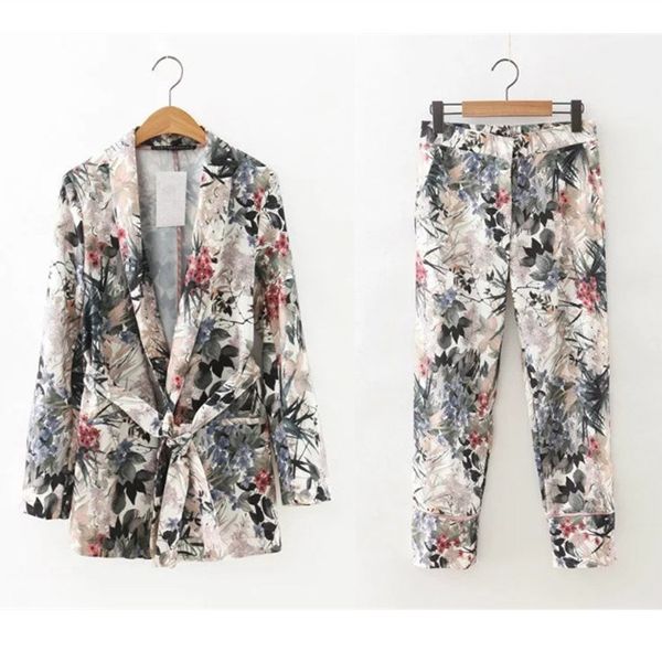 women new elegant floral print 2 piece sets sashes blazers and straight pants casual suit female loose flax outfits, White
women new elegant floral print 2 piece sets sashes blazers and straight pants casual suit female loose flax outfits, White