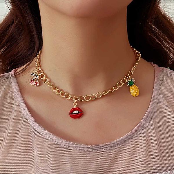 summer diy fruit cherry pineapple lips enamel necklaces for women creative clavicle chain jewelry accessories 2020 female gifts, Silver
summer diy fruit cherry pineapple lips enamel necklaces for women creative clavicle chain jewelry accessories 2020 female gifts, Silver