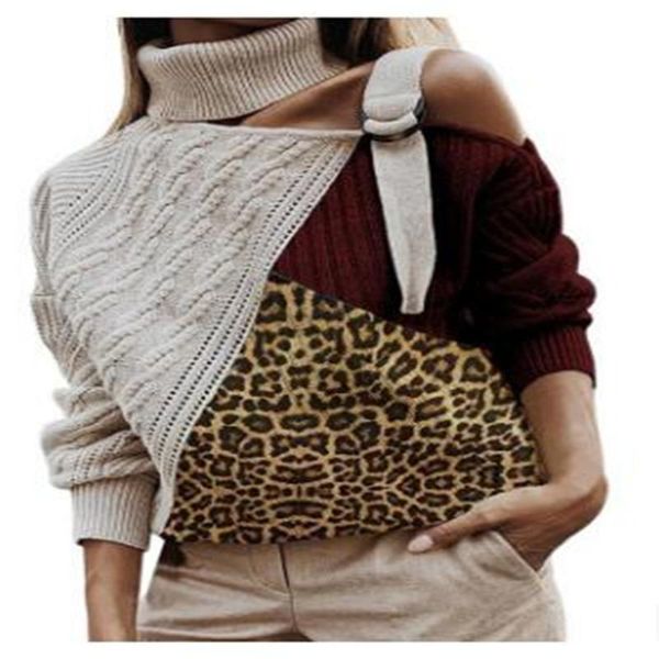 women's sweaters autumn2021 fashion pullovers collar leopard print stitching off-the-shoulder long-sleeve sweater, White;black
women's sweaters autumn2021 fashion pullovers collar leopard print stitching off-the-shoulder long-sleeve sweater, White;black