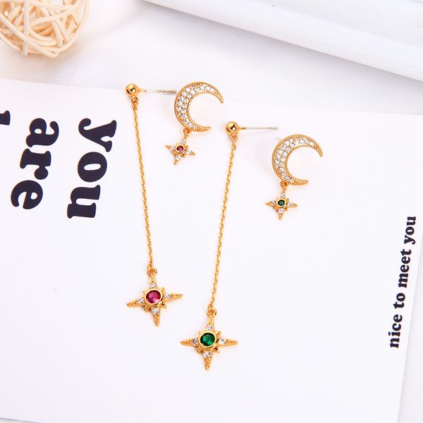 kissme asymmetric moon star dangle earrings for women gifts delicate red&green zircon gold color brass fashion jewelry wholesale, Silver
kissme asymmetric moon star dangle earrings for women gifts delicate red&green zircon gold color brass fashion jewelry wholesale, Silver
