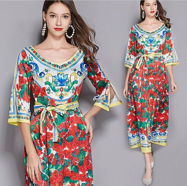 red summer flora chiffon print dress scoop neck girl mid-calf long dresses street style dress 3/4 sleeve slim fit skirts, Black;pink
red summer flora chiffon print dress scoop neck girl mid-calf long dresses street style dress 3/4 sleeve slim fit skirts, Black;pink