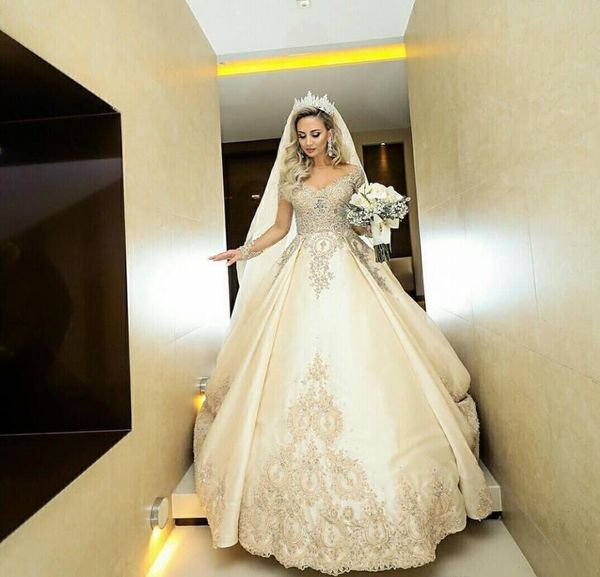 luxury arabic dubai wedding dresses sheer neck long sleeve cathedral train crystal beads chapel bridal gowns vestidos de novia plus size, White
luxury arabic dubai wedding dresses sheer neck long sleeve cathedral train crystal beads chapel bridal gowns vestidos de novia plus size, White