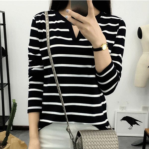 2018 autumn new style women's dress base shirt students stripes long sleeve t-shirt trend to fight a lot, White
2018 autumn new style women's dress base shirt students stripes long sleeve t-shirt trend to fight a lot, White