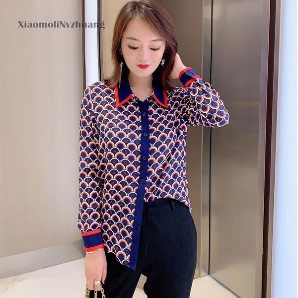 women's blouses & shirts xiaomoli letter umbrella fish scale style printed silk shirt long sleeve fashion in spring and summer 2021, White
women's blouses & shirts xiaomoli letter umbrella fish scale style printed silk shirt long sleeve fashion in spring and summer 2021, White