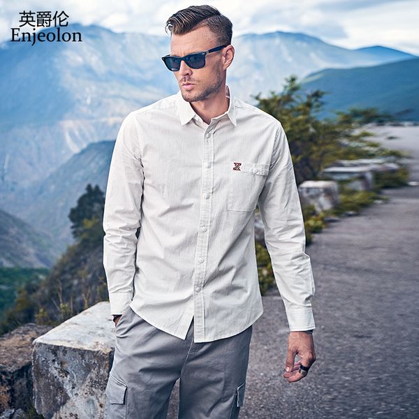 enjeolon autumn men's casual shirt slim fit men's casual striped shirt long sleeved male clothing camisa plus size cx2283-1, White;black
enjeolon autumn men's casual shirt slim fit men's casual striped shirt long sleeved male clothing camisa plus size cx2283-1, White;black