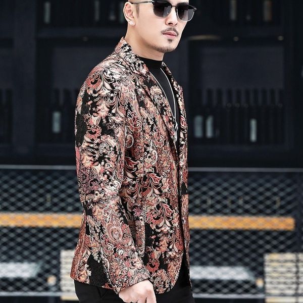 men colorful floral printed sheepskin blazer wedding party genuine leather jacket slim fit business man suit coat, Black
men colorful floral printed sheepskin blazer wedding party genuine leather jacket slim fit business man suit coat, Black