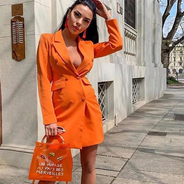 2019 new orange deep v notched slim blazers elgant double breasted women coats slim summer autumn casual out wear vestidos, Black
2019 new orange deep v notched slim blazers elgant double breasted women coats slim summer autumn casual out wear vestidos, Black