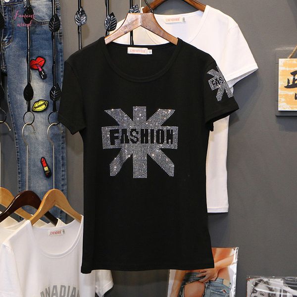 black t shirt with diamond ladies 2020 new summer fashion loose drilling thin slim o neck short sleeve women t shirt, White
black t shirt with diamond ladies 2020 new summer fashion loose drilling thin slim o neck short sleeve women t shirt, White