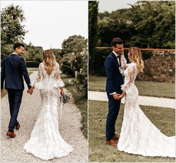 bohemian lace mermaid wedding dresses 2019 baeatu neck appliques long sleeves bridal gowns backless sweep train wedding bridal gowns, White
bohemian lace mermaid wedding dresses 2019 baeatu neck appliques long sleeves bridal gowns backless sweep train wedding bridal gowns, White