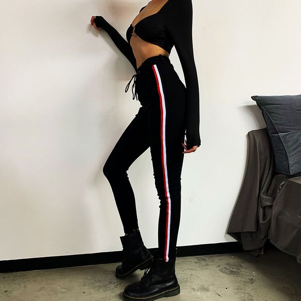 high waist pants women spring autumn tight hip lifting long leggings striped side slim mujer fashion skinny pencil pants, White;red
high waist pants women spring autumn tight hip lifting long leggings striped side slim mujer fashion skinny pencil pants, White;red