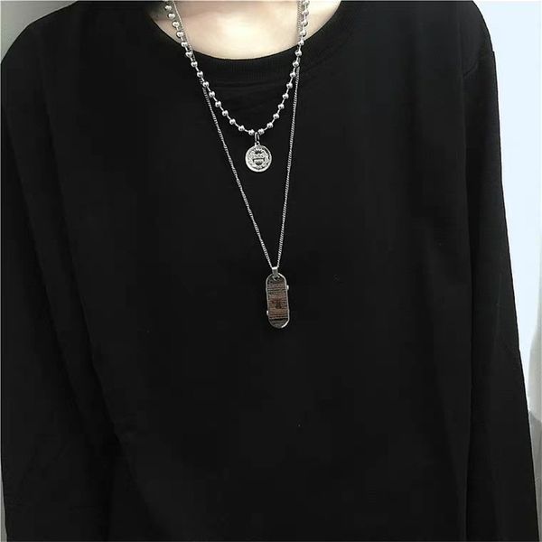 japan and korea personality harajuku cross scooter long pendant necklace hip hop disco layered streetwear necklace men jewelry, Silver