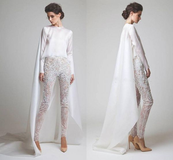 new white evening dresses two pieces chiffon lace pearl trousers see through long sleeves elio abou fayssal evening gowns with jacket, Black;red
new white evening dresses two pieces chiffon lace pearl trousers see through long sleeves elio abou fayssal evening gowns with jacket, Black;red