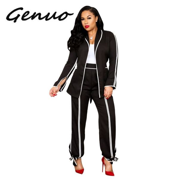 genuo new women stripes splicing long sleeve open stitched notched neck blazers long pants suit two piece set vintage tracksuit, White;black
genuo new women stripes splicing long sleeve open stitched notched neck blazers long pants suit two piece set vintage tracksuit, White;black