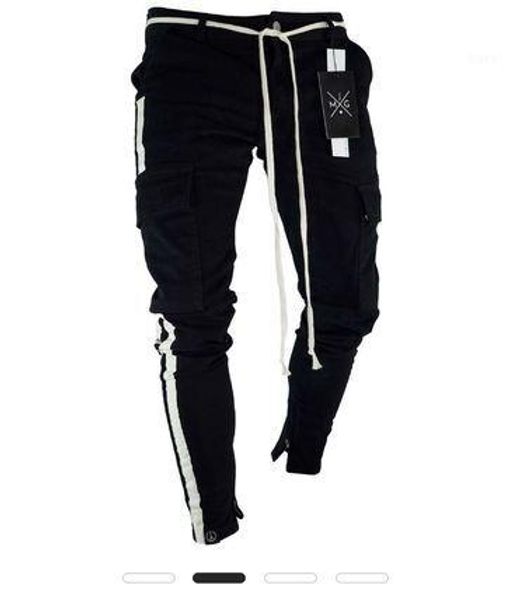multi-pockets zipper skinny jeans europe and america side webbing jeans men's wear1, Blue
