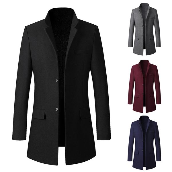 

men's blends casual trench coat fashion business long slim jacket outwear winter mens blends coat kurtka zimowa meska, Black