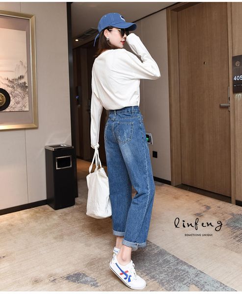 jin yi lai french chic web celebrity han edition torre jeans trousers is natural yards loose fat office and leisure solid color, Blue
jin yi lai french chic web celebrity han edition torre jeans trousers is natural yards loose fat office and leisure solid color, Blue