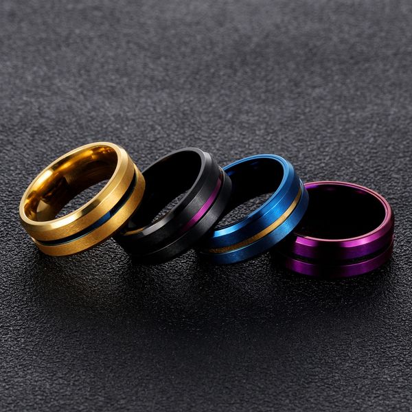 fashion classic titanium steel groove ring for men 8mm width black/purple/gold/blue color wedding band finger ring jewelry anel, Silver
fashion classic titanium steel groove ring for men 8mm width black/purple/gold/blue color wedding band finger ring jewelry anel, Silver