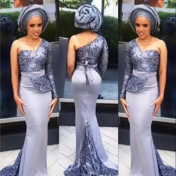 one shoulder long sleeves mermaid prom dresses with sash satin lace appliques sweep train peplum evening party gowns custom made dresses, Black
one shoulder long sleeves mermaid prom dresses with sash satin lace appliques sweep train peplum evening party gowns custom made dresses, Black