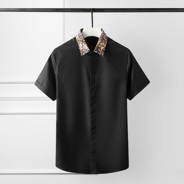 men shirt high density collar and cuff embroidered men dress shirt trend short sleeve slim fit party wedding man, White;black
men shirt high density collar and cuff embroidered men dress shirt trend short sleeve slim fit party wedding man, White;black