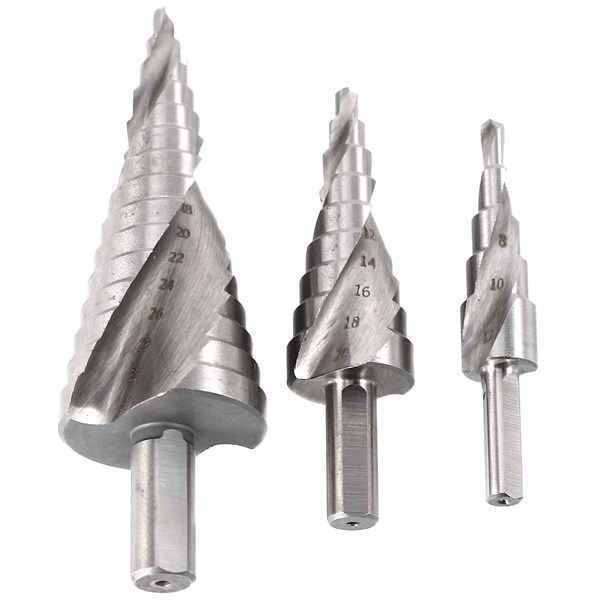 3 pcs step drill bits cone cut tools spiral grooved center woodworking wood metal drill bit set 4-12/20/32mm
3 pcs step drill bits cone cut tools spiral grooved center woodworking wood metal drill bit set 4-12/20/32mm