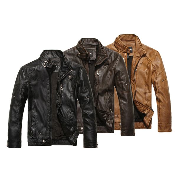 2020 autumn winter men new leather jacket male stand collar solid color pu leather jacket large size washed motorcycle outwear, Black;brown
2020 autumn winter men new leather jacket male stand collar solid color pu leather jacket large size washed motorcycle outwear, Black;brown