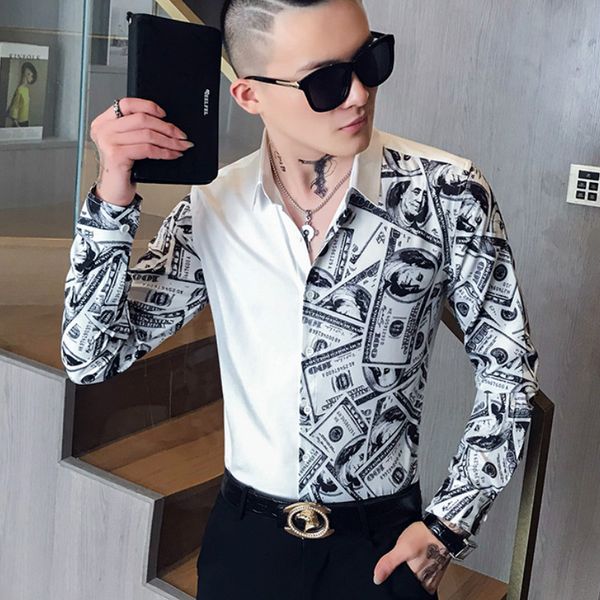 casual men shirt patchwork print long sleeve dress shirts camisa masculina streetwear night club party social shirt blouse homme, White;black
casual men shirt patchwork print long sleeve dress shirts camisa masculina streetwear night club party social shirt blouse homme, White;black